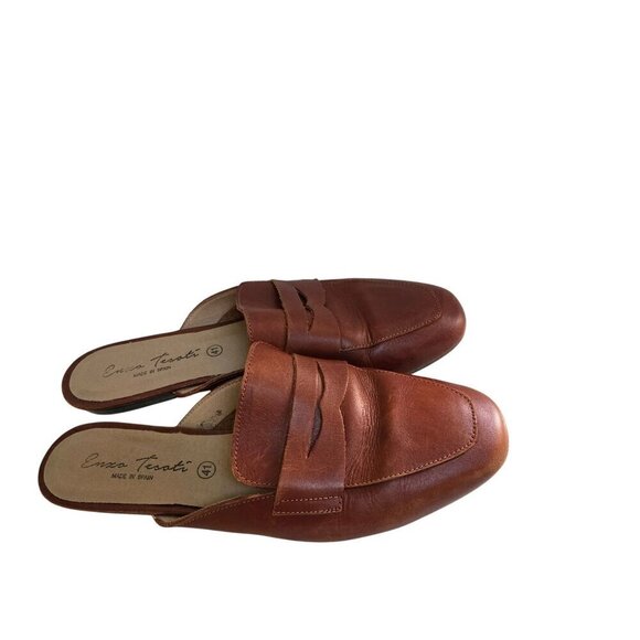 Enzo Tesoti Brown Leather Penny Loafer Mules made In Spain Size 41(9.5) - Picture 1 of 8